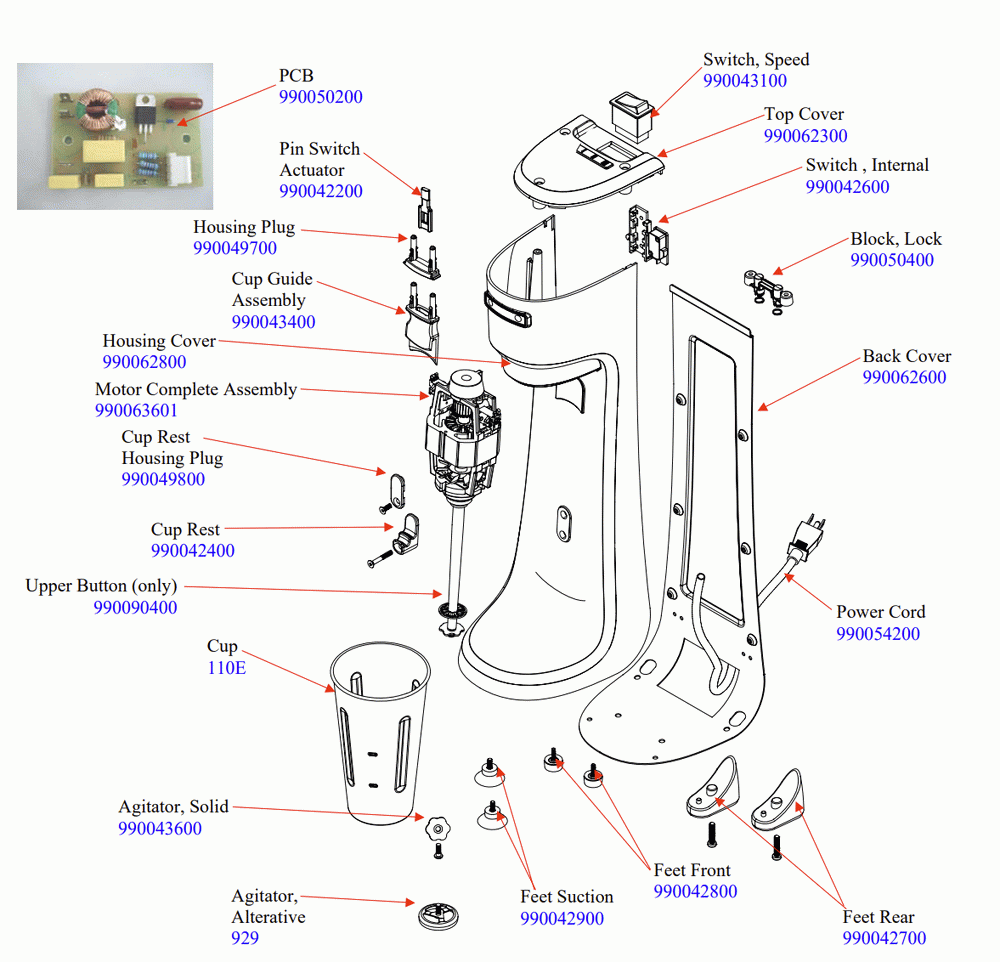 Diagram Diagram and Parts List for HMD200-CE-B  Hamilton Beach Drink Mixer